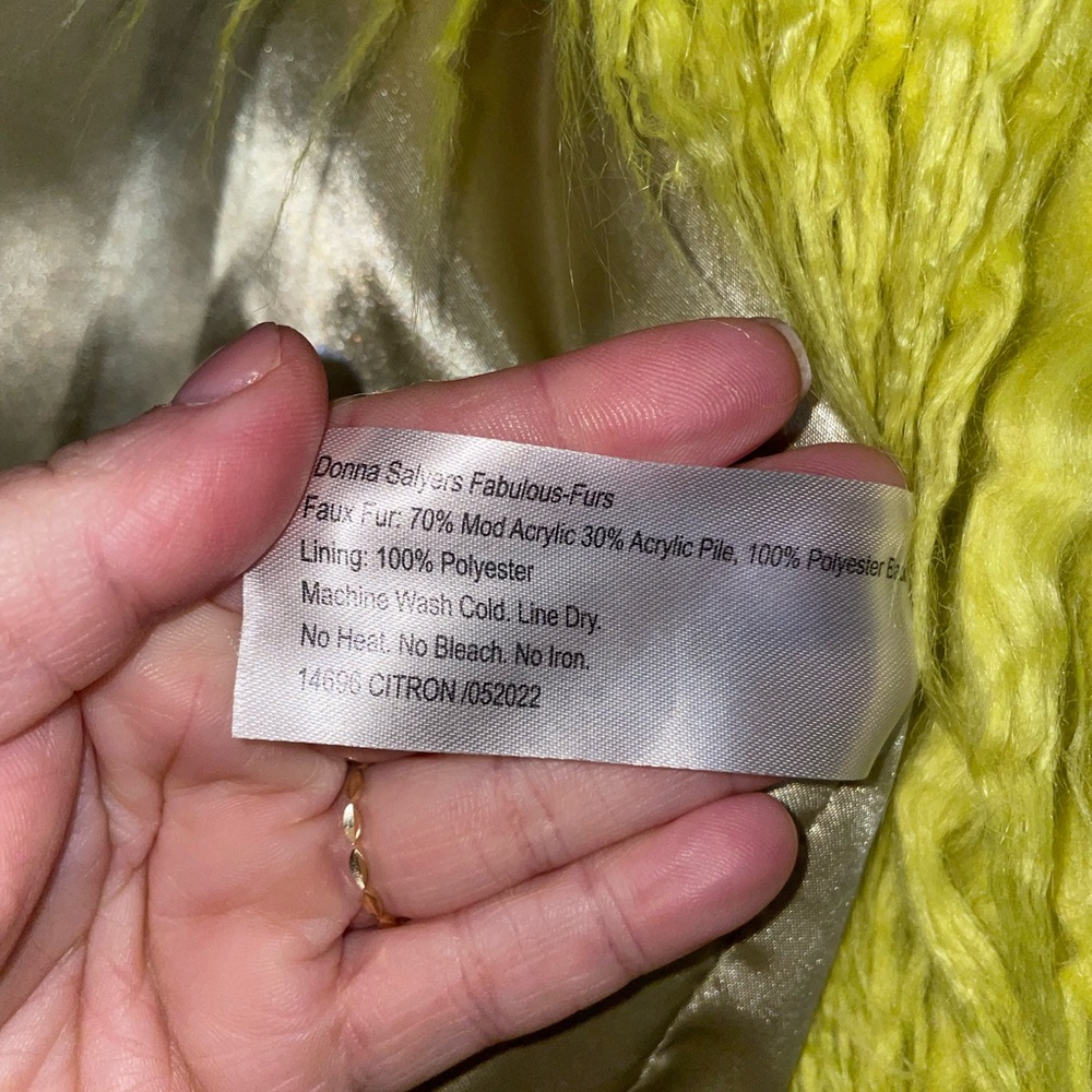 DONNA SALYERS Fabulous Furs MONGOLIAN Faux Fur IN CITRON VIBRANT SZ SMALL NWT - Picture 12 of 14